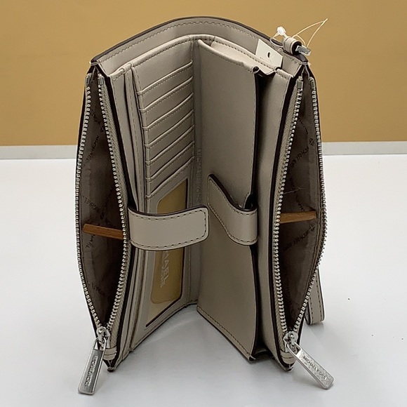 MICHAEL KORS LARGE DOUBLE ZIP WRISTLET WALLET LIGHT SAND/ WHITE MULTI CO… - Picture 11 of 15